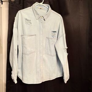 Eesome denim shirt jacket smiley face Peace Love Ash and Antler